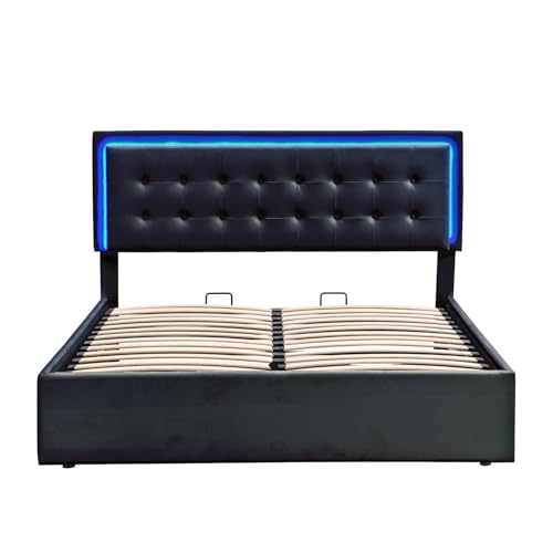 Queen Size Upholstered Bed with LED Headboard and 2 Nightstand H34923