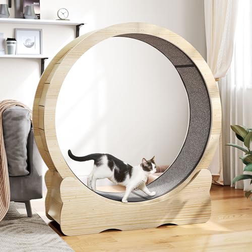 43.3 Inch Solid Wood Cat Exercise Running Wheel with Carpeted Runway G77205