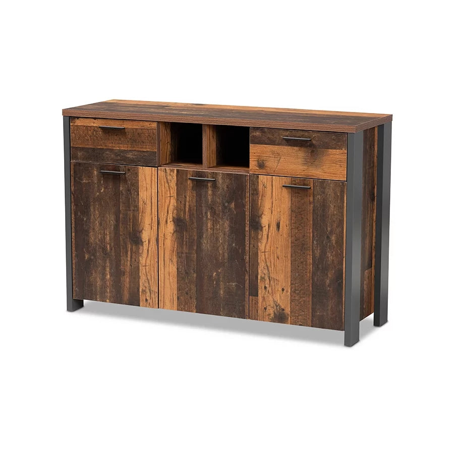 Rustic Brown Wood and Grey Metal 2-Door Sideboard Buffet D53197