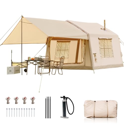 Inflatable Tent with Hand Pump and Stove Jack, Waterproof Oxford, 4-6 Person S5504