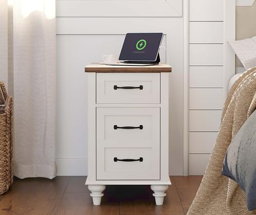 White/Oak 2 Pack End Table with Charging Station and Drawer B14623