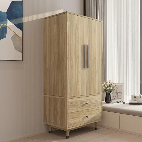 Oak 4 Door Armoire Wardrobe with 2 Drawers P831