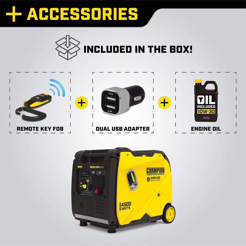 4500-Watt Wireless Remote Start Inverter Generator with CO Shield N918