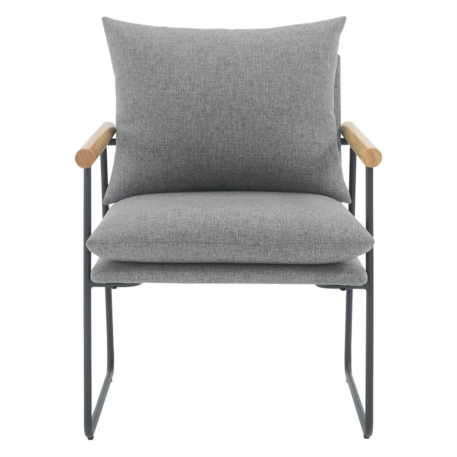 Charcoal Fabric Armchair with Natural Arms and Black Sled Base R928