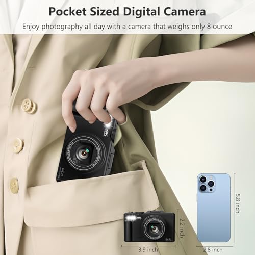 64MP Digital Camera with 3" 180° Flip Screen, 18X Digital Zoom, 32GB Micro SD Card (Black) G925546