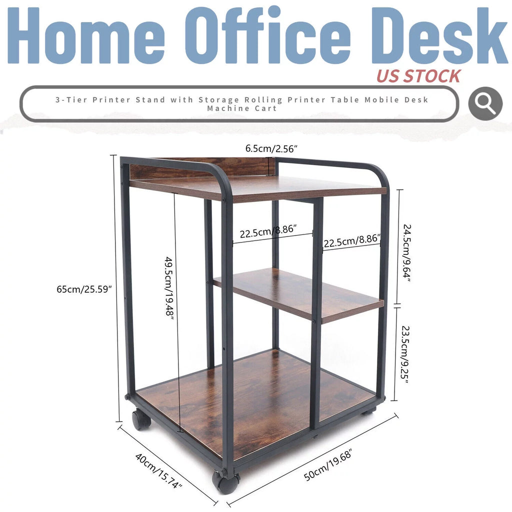 3-Tier Rolling Printer Stand with Storage Cart N443195