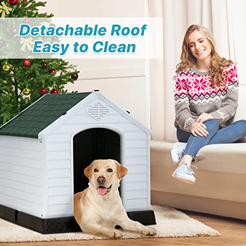 White Large Plastic Dog House with Elevated Floor D83500