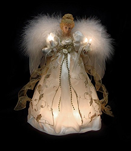 12" Lighted Cream Gold Angel Christmas Tree Topper H202
