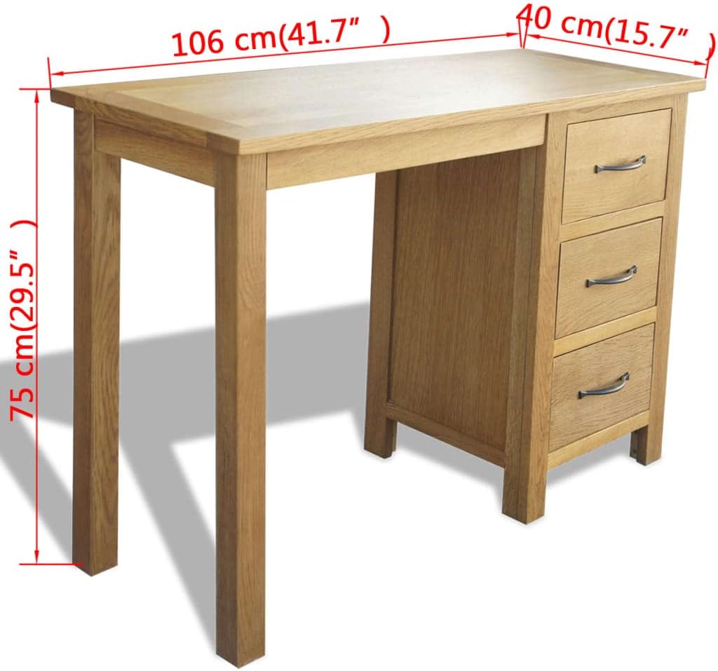 Solid Oak Wood Desk with 3 Drawers 41.7"x15.7"x29.5" O5563