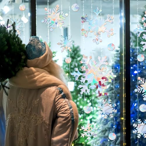 76 Pcs Extra Large Snowflake Window Clings 9.8 Inch Winter Iridescent Window Sticker Non Adhesive P9963