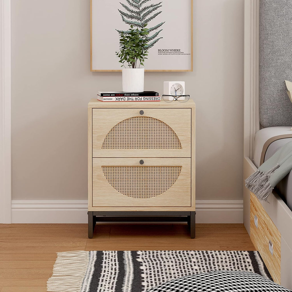 2 Drawer Rattan Wood Nightstand R491