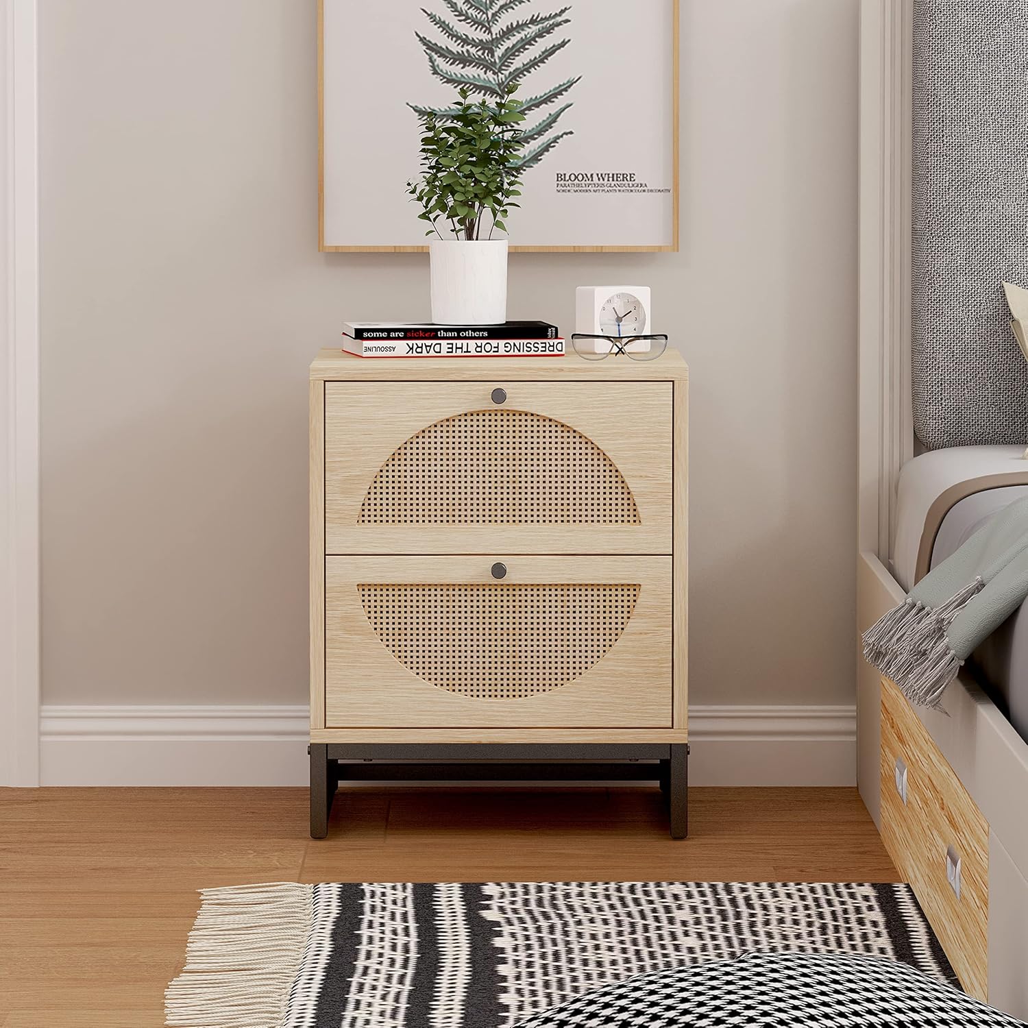 2 Drawer Rattan Wood Nightstand R491