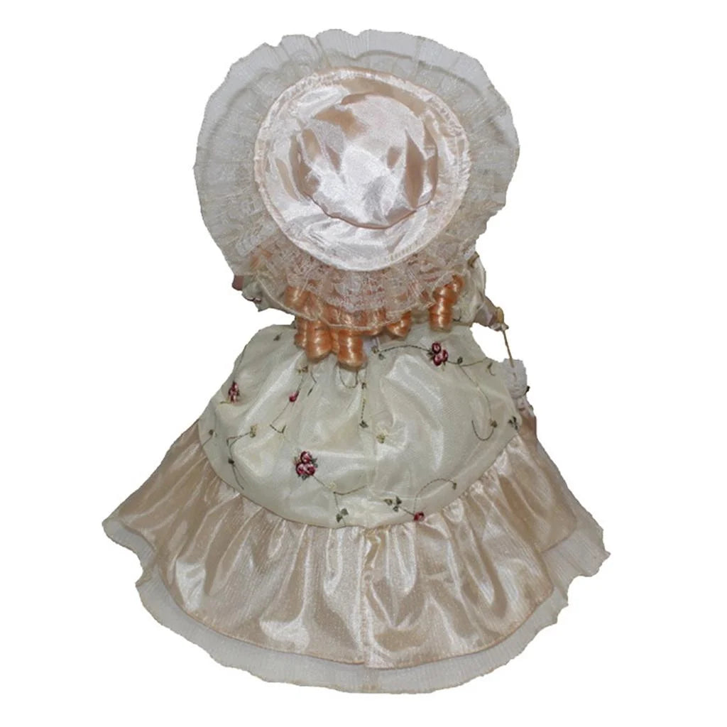 40cm Porcelain Doll with Curly Hair, Umbrella and Clothing Collectible Toy D455