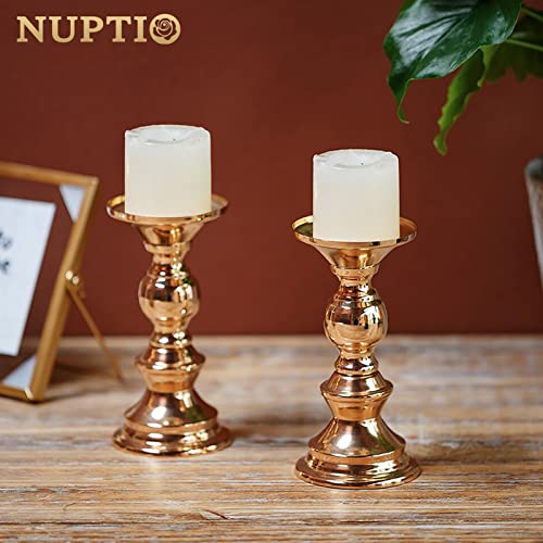 2 Pcs Gold Metal Pillar Candle Holders A956992
