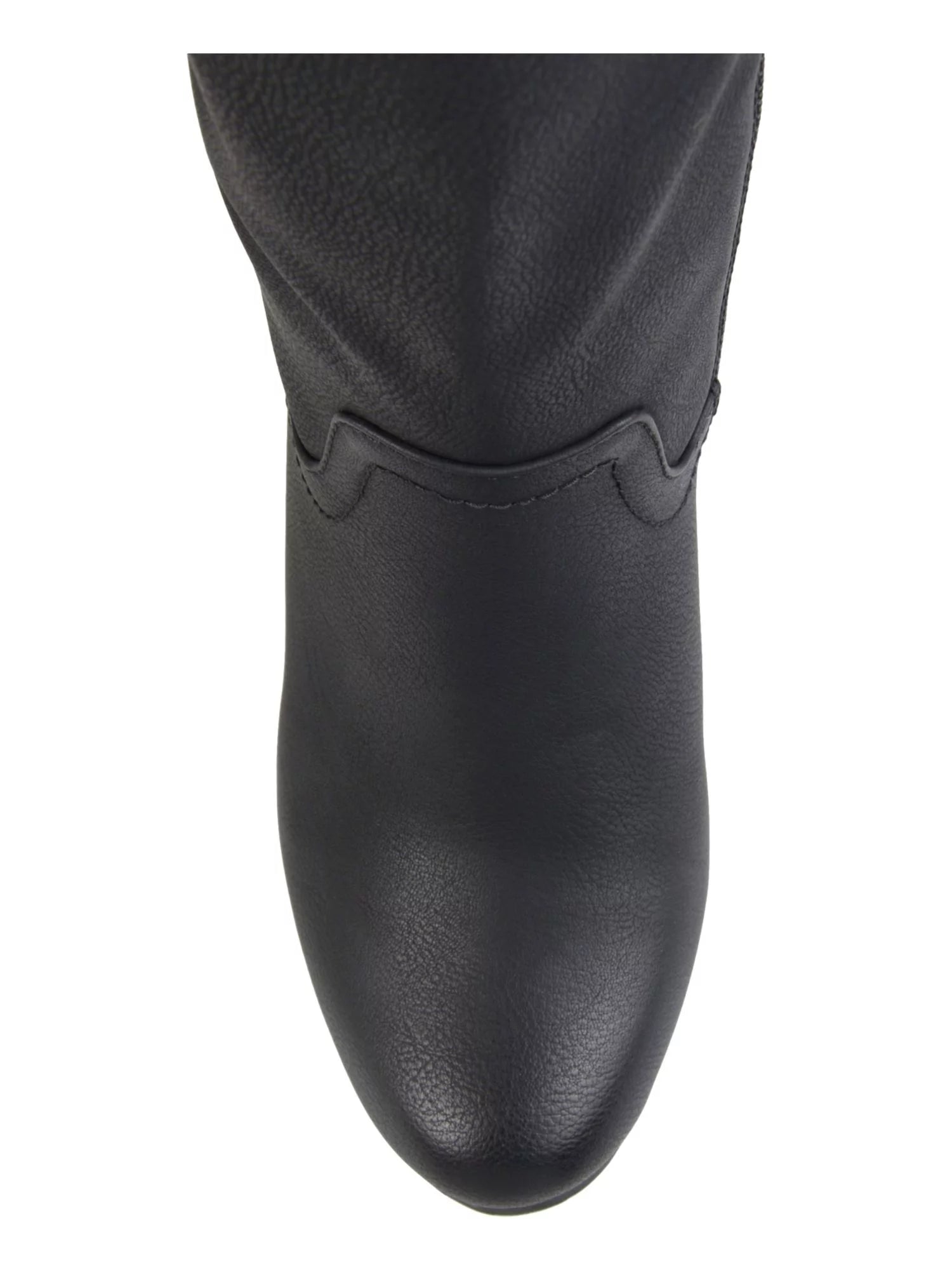 Black Faux Leather Knee High Wedge Heel Boot W30197