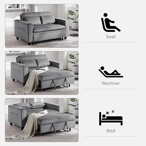 Light Grey Corduroy 3 in 1 Convertible Sleeper Sofa Bed P680