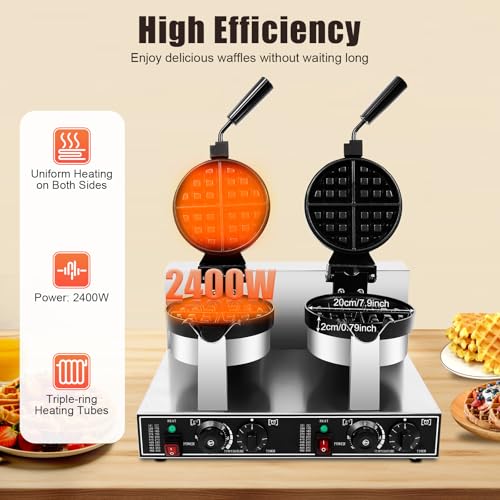 2400W Double-Head Non-Stick Belgian Waffle Maker T3963