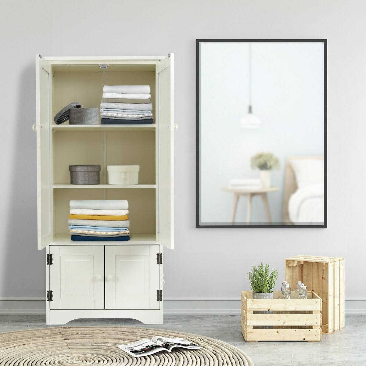 White Adjustable Shelves Storage Cabinet T111264