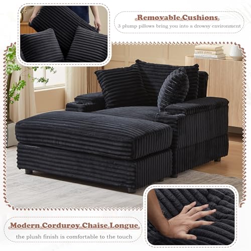Green Corduroy Oversized 3 Seater Chaise Lounge Sofa with Ottoman U810882