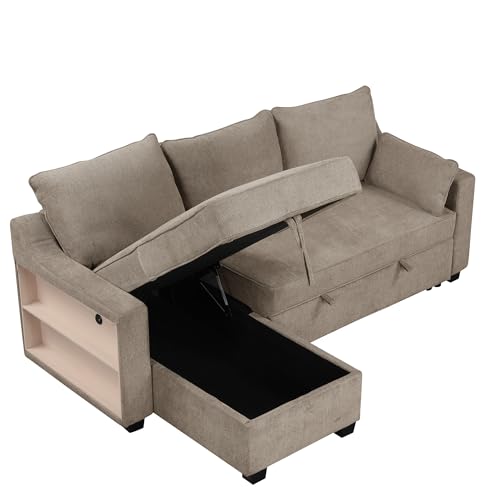 90" L-Shaped Sleeper Sofa with Storage Chaise W7841
