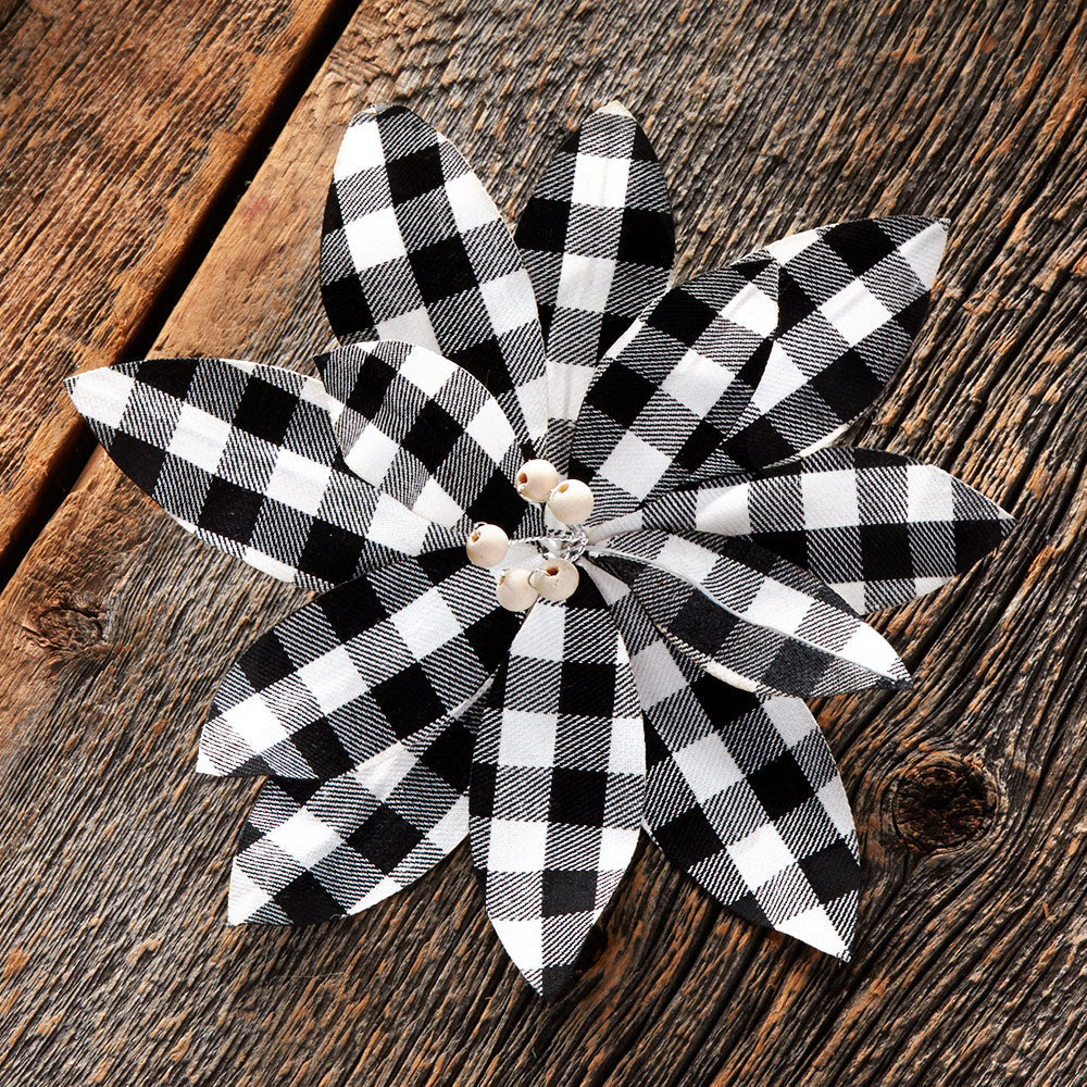 Set of 3 Buffalo Plaid Poinsettia Tree Clips