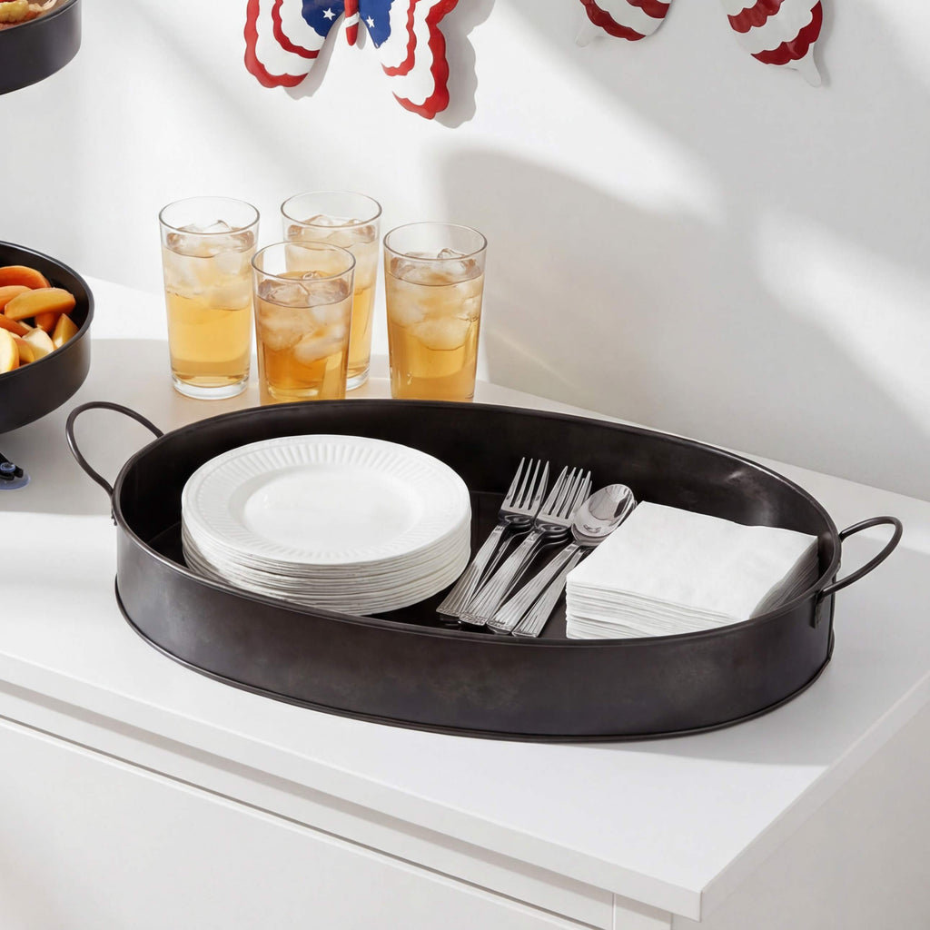 Black Galvanized Oval Serving Tray