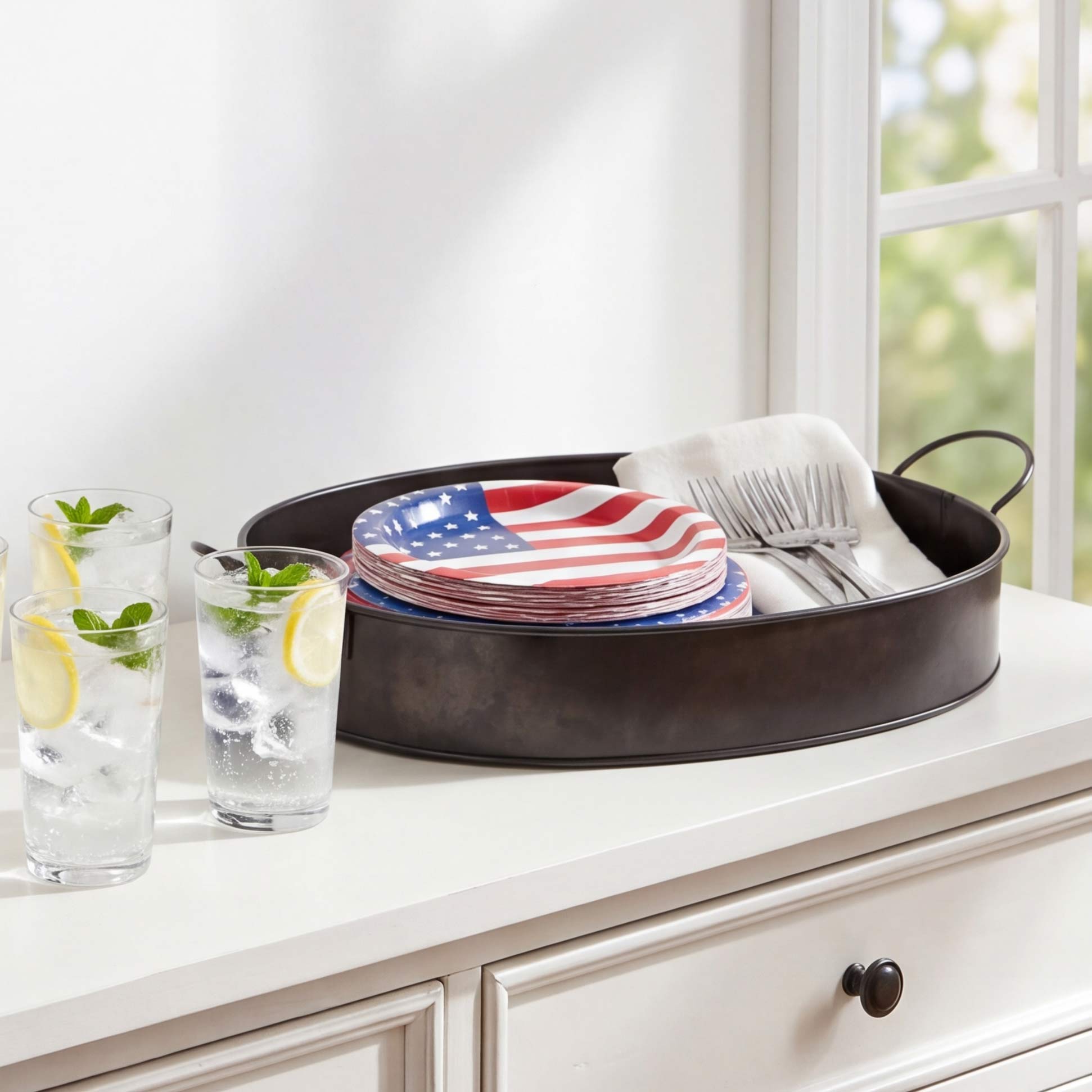 Black Galvanized Oval Serving Tray