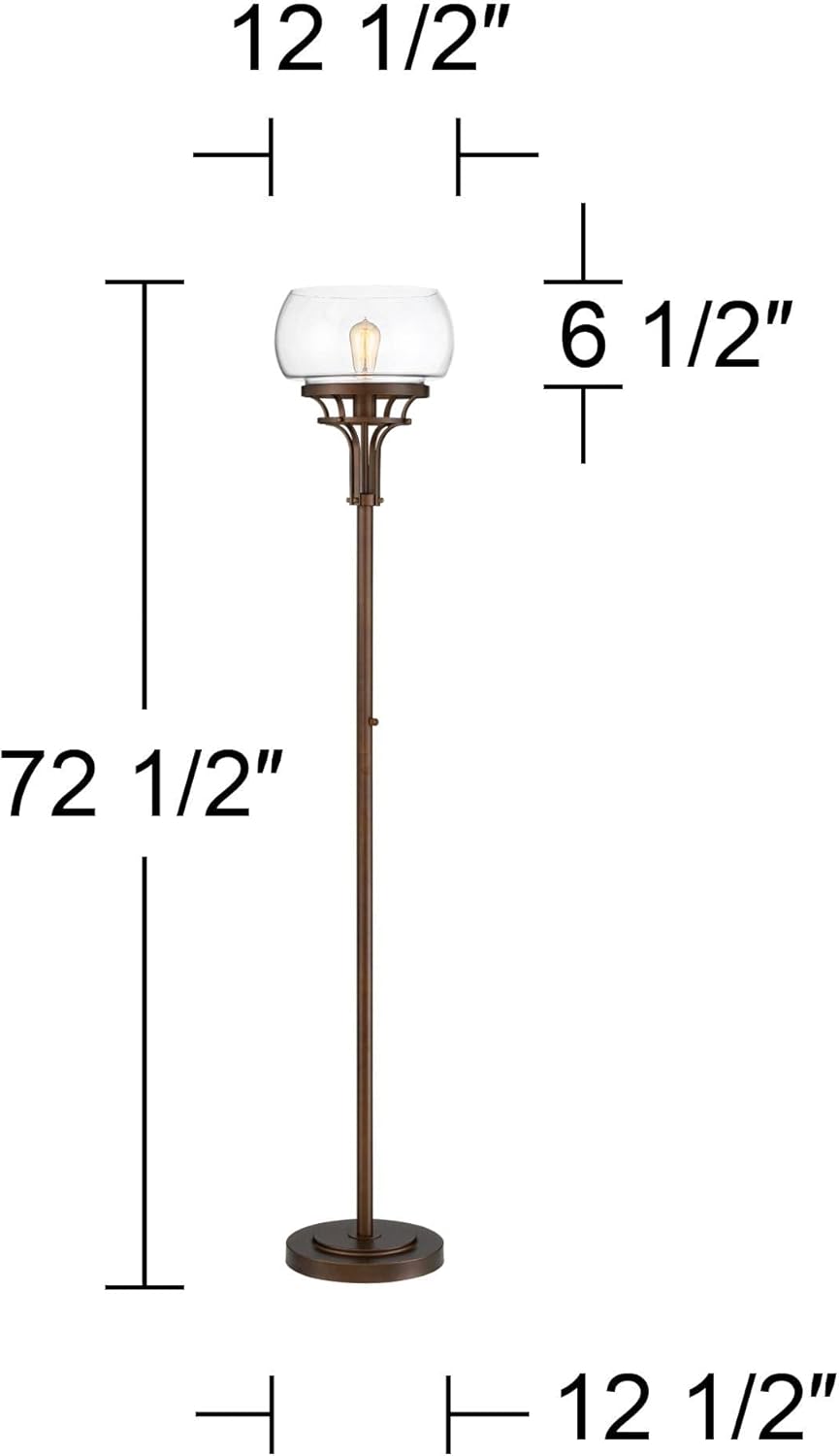 Oil Rubbed Bronze Clear Glass Floor Lamp Torchiere 72.5" Tall V479