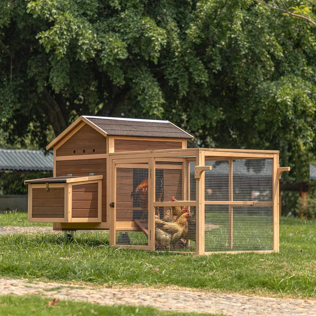 Large Chicken Coop Tractor Hen House Outdoor Waterproof Poultry Cage with Nesting Box Wheels W427