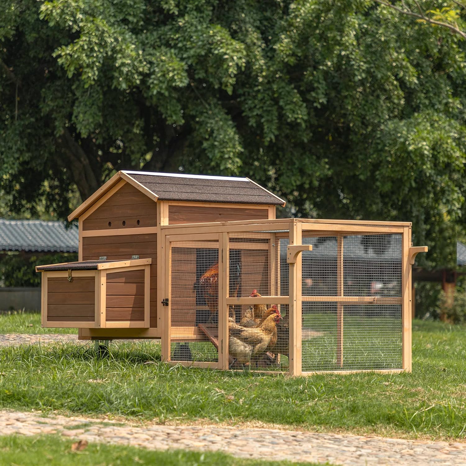 Large Chicken Coop Tractor Hen House Outdoor Waterproof Poultry Cage with Nesting Box Wheels W427