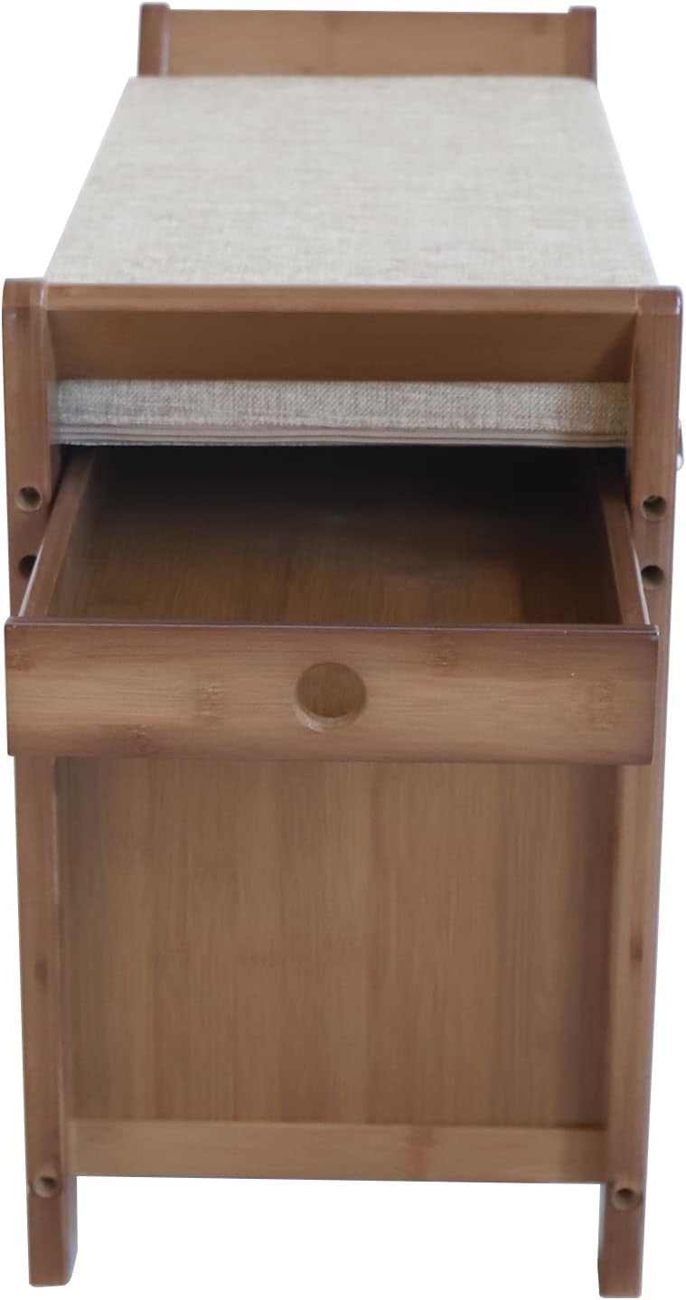 2 Tier Bamboo Shoe Bench with Seat Cushion L766