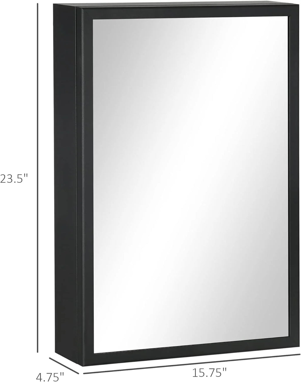 Black Wall-Mounted Stainless Steel Medicine Cabinet with Mirror O934336