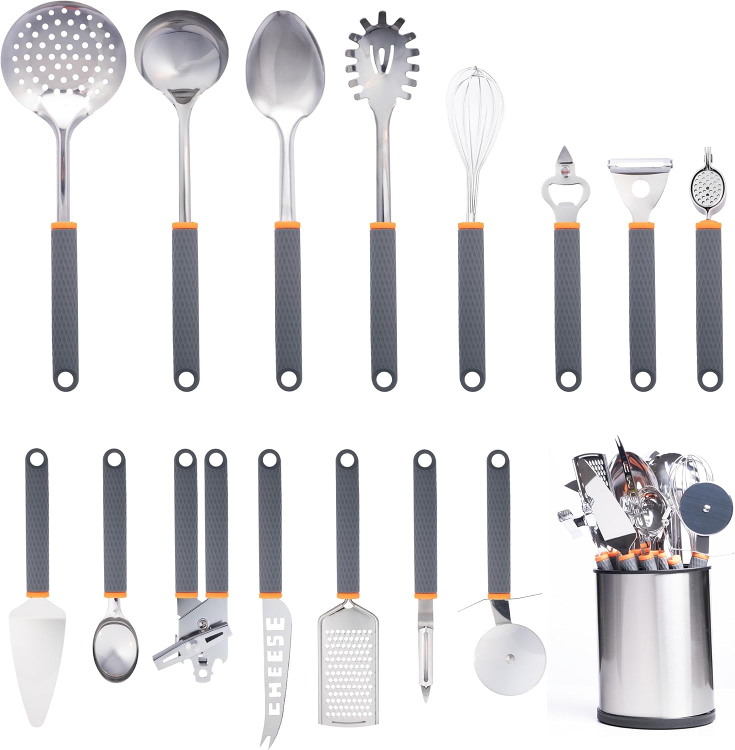 15 PCS Stainless Steel Kitchen Utensils Set with Slotted Spoon, Spaghetti Spoon Y45280