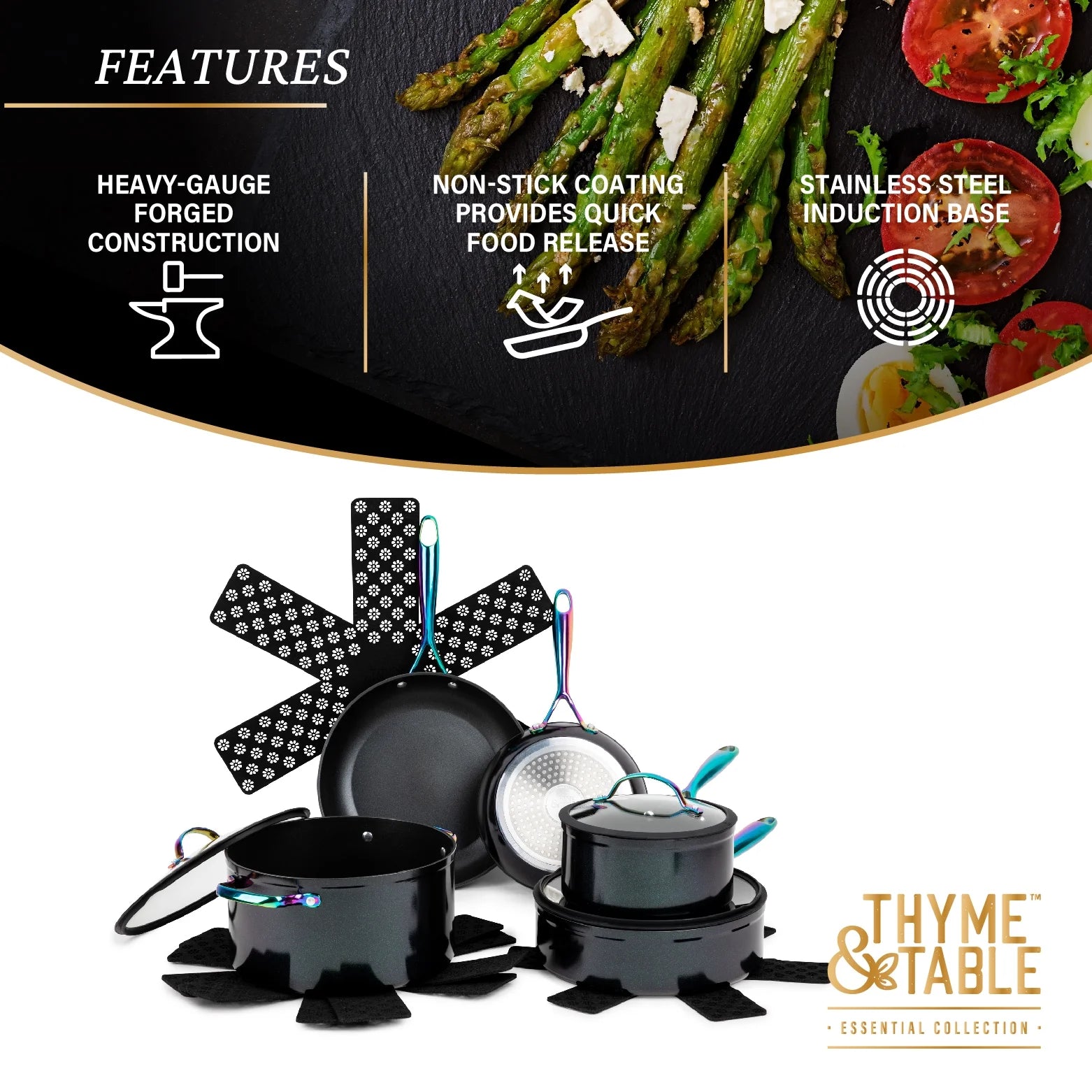 12-Piece Non-Stick Black & Rainbow Cookware Set N846022