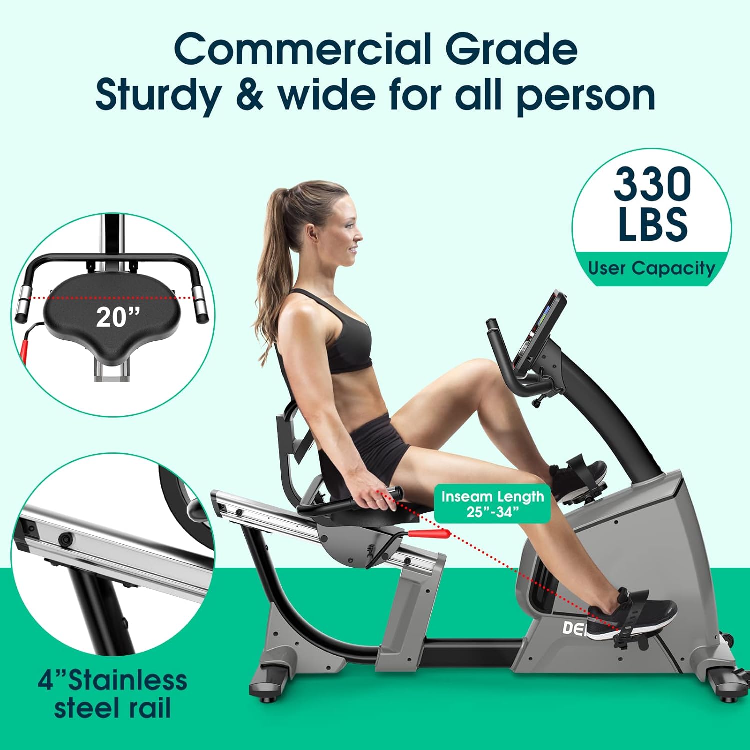 Recumbent Exercise Bike Electromagnetic, 32 Levels Resistance, Adjustable Seat, Oversized Pedal, 330Lbs Weight Capacity J1468
