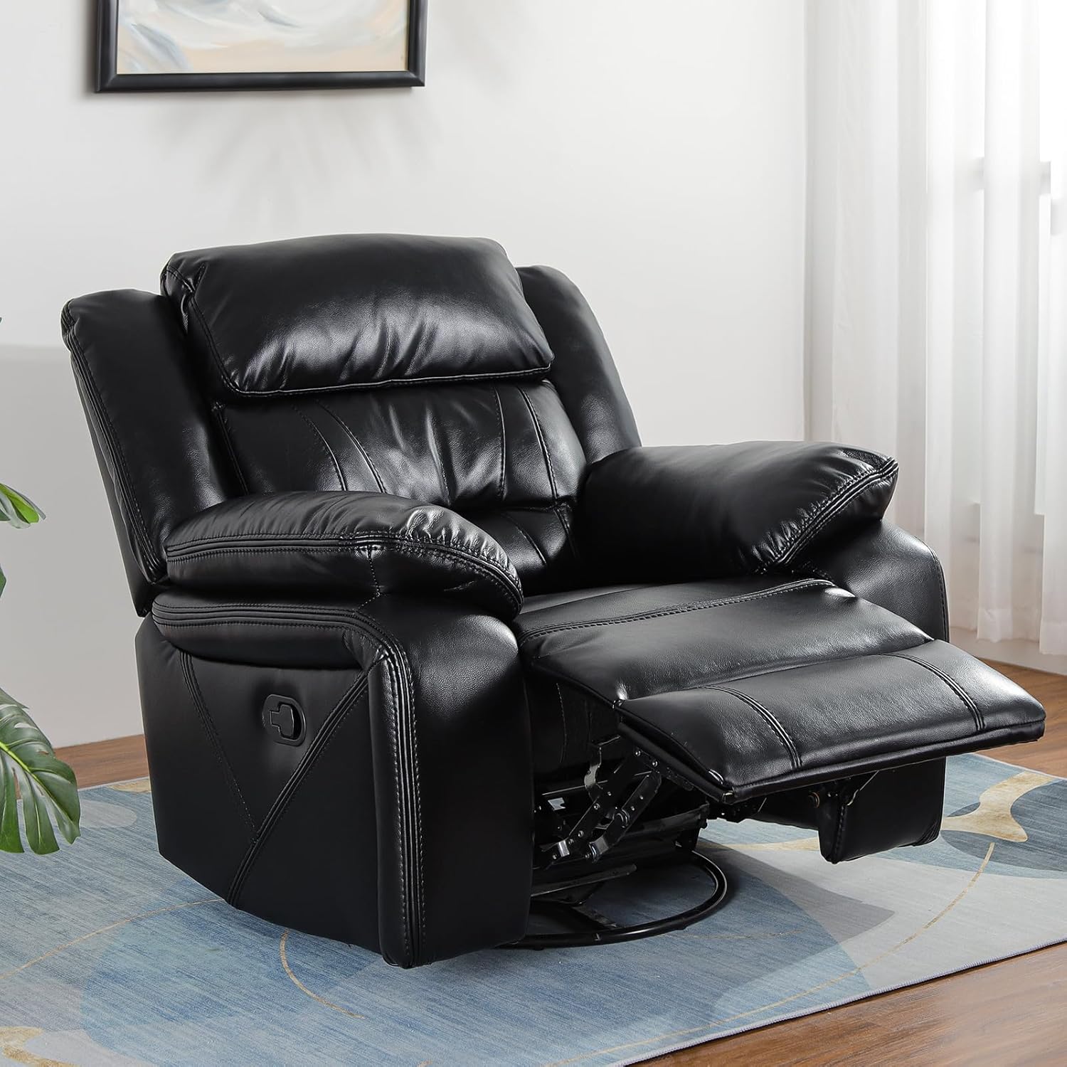 Black PU Faux Manual Swivel Rocker Recliner Chair Z47759