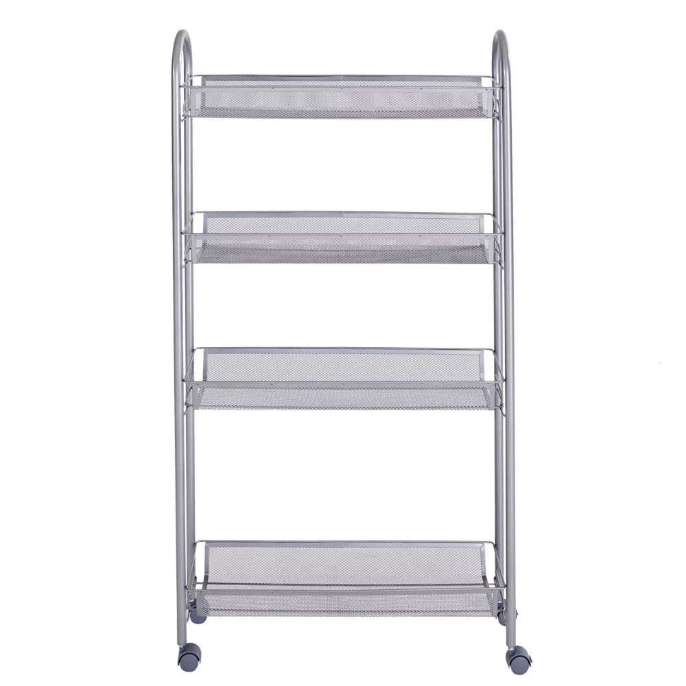 4 Tier Slim Storage Cart Mobile Shelving Unit Organizer Rolling Utility Cart Tower Rack Plastic Stainless Steel Silver N262635