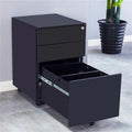 Black 3 Drawer Steel Mobile File Cabinet with Lock Y51051
