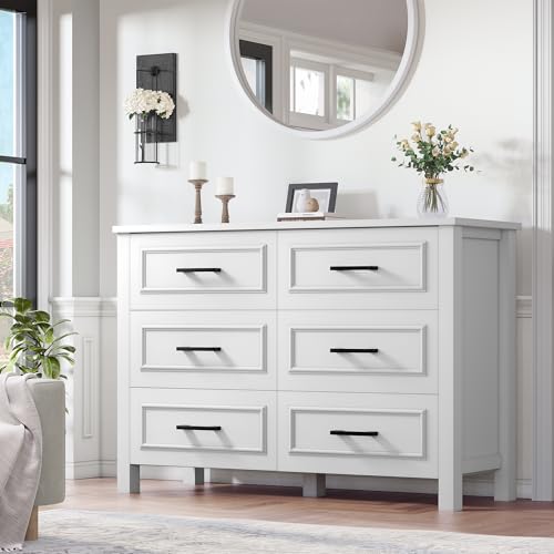 White 6-Drawer Wood Dresser with Power Outlet A752755