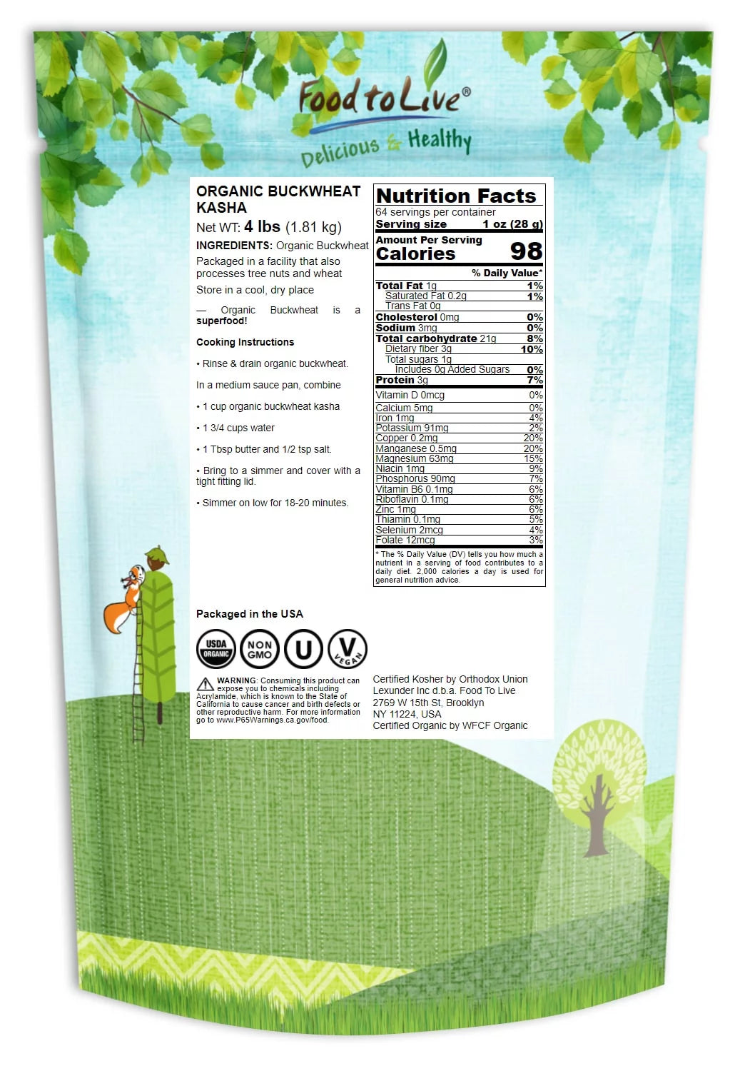 Organic Buckwheat Kasha, 4 Pounds W994335