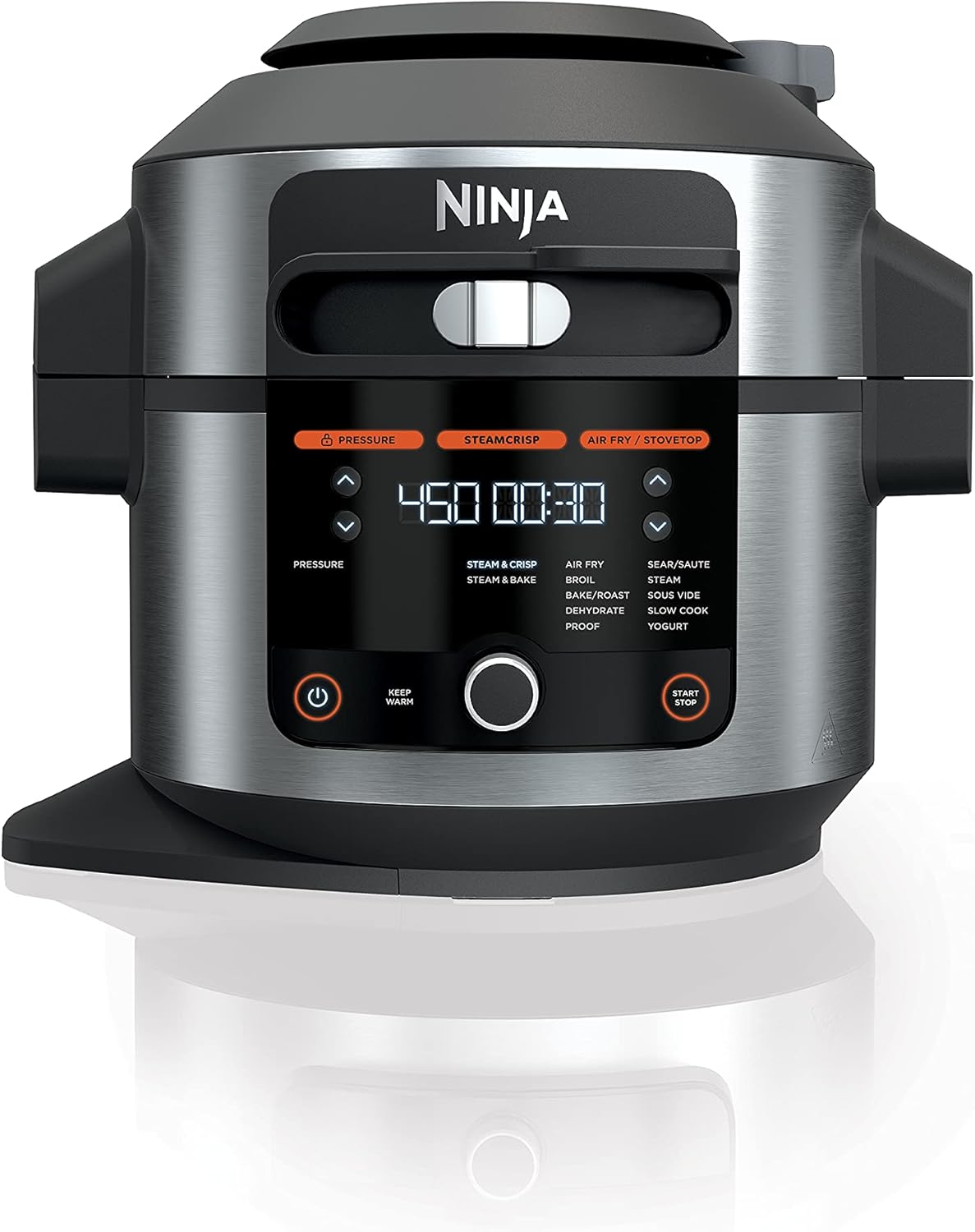 Silver/Black 8 Qt. Pressure Cooker Steam Fryer K39353