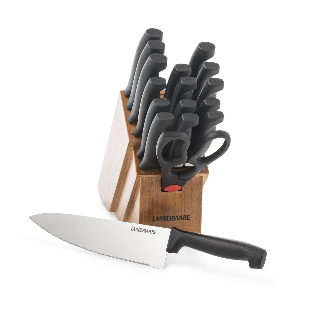 18 Piece Stainless Steel Knife Set with Block Natural Wood L658758