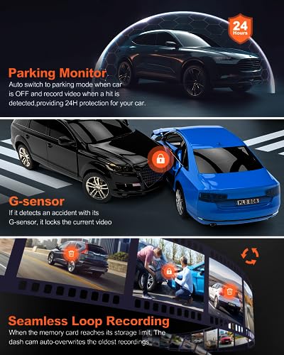 Dual Dash Cam 5G WiFi GPS, 4K+HDR 1080P Front and Rear, 3.3" Screen, Night Vision, Parking Mode, G-Sensor, Support 512GB Max C920573