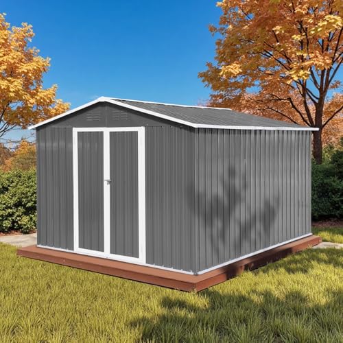 Grey Metal Outdoor Storage Shed H538380