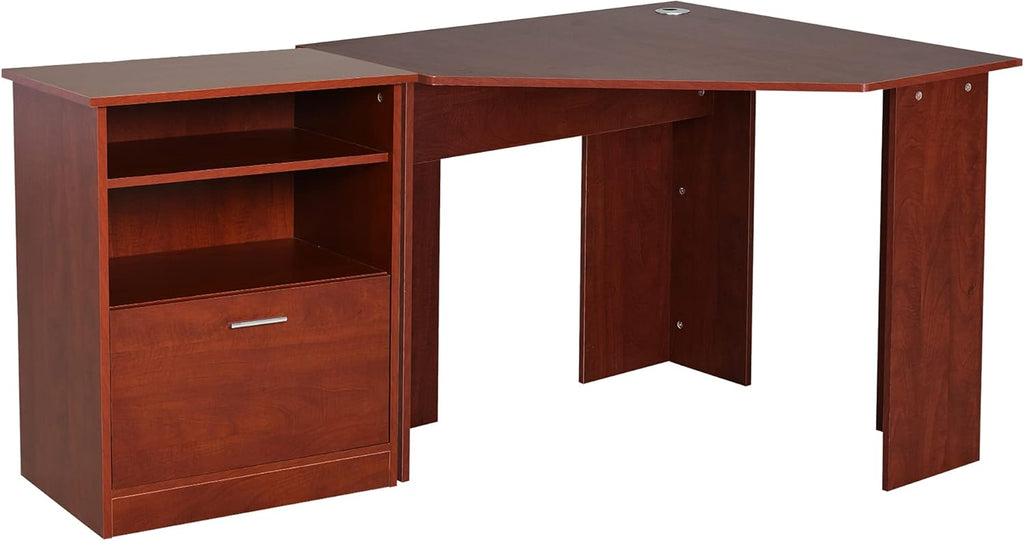Cherry L-Shaped Computer Desk with Storage B5299