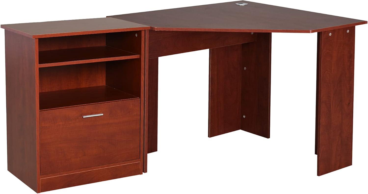 Cherry L-Shaped Computer Desk with Storage B5299