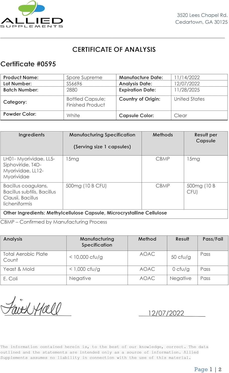Spore Based Probiotic 120 Capsule C656