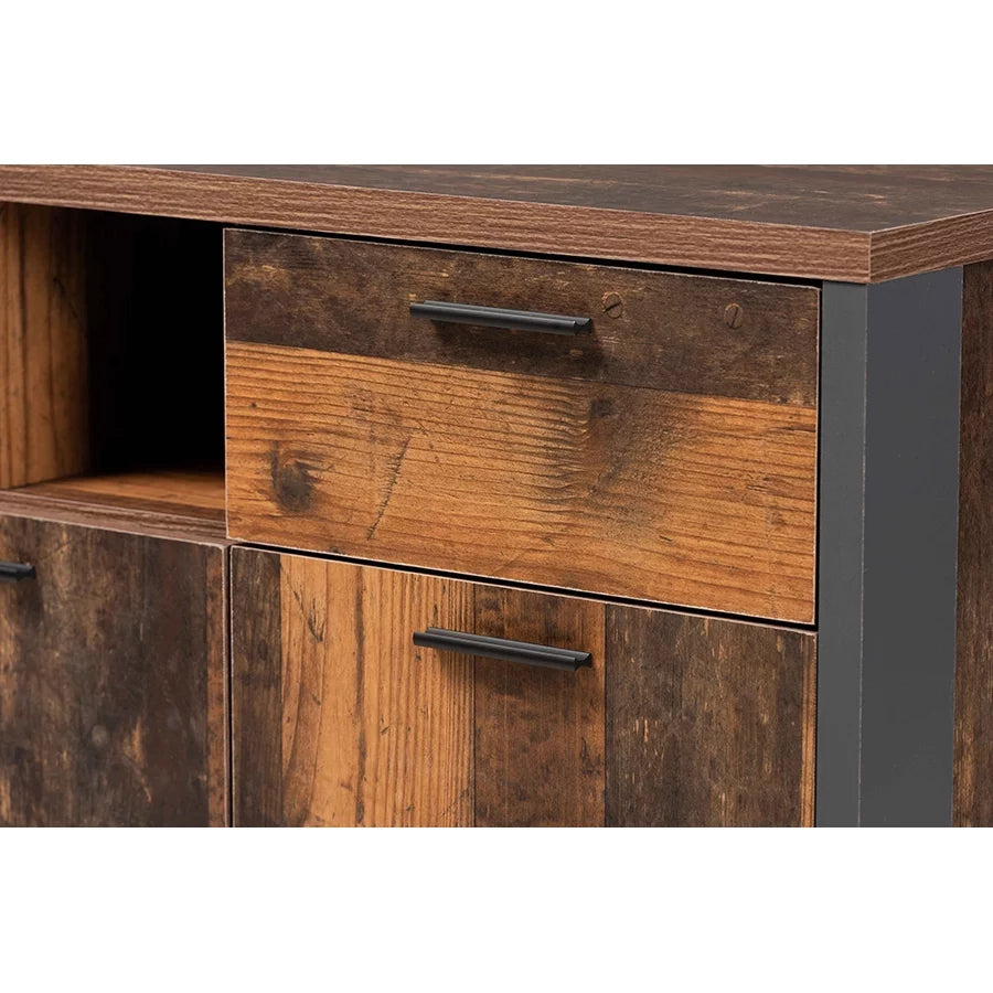 Rustic Brown Wood and Grey Metal 2-Door Sideboard Buffet D53197