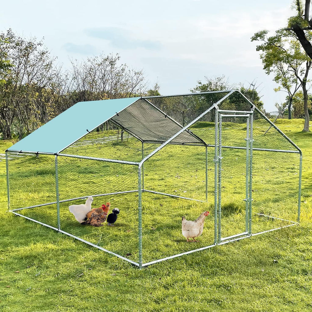 Large Metal Chicken Coop Walk-in Poultry Cage with Waterproof Cover M1792