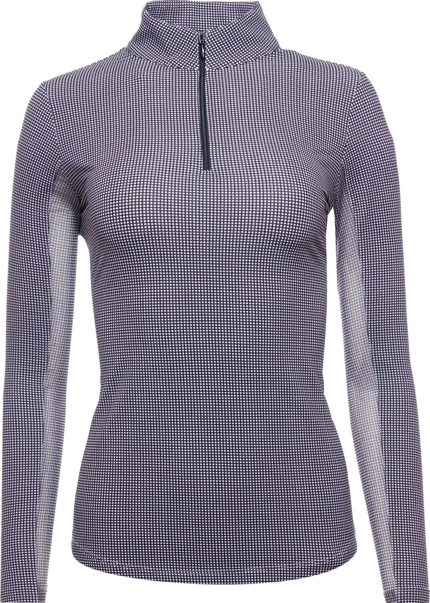 Black/White Long Sleeve Zip Mock Top E695